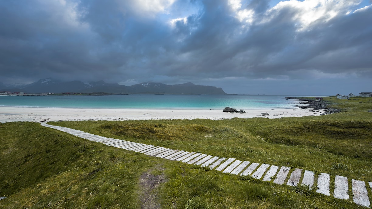 Rambergstranda. Norwegische Landschaftsroute Lofoten.